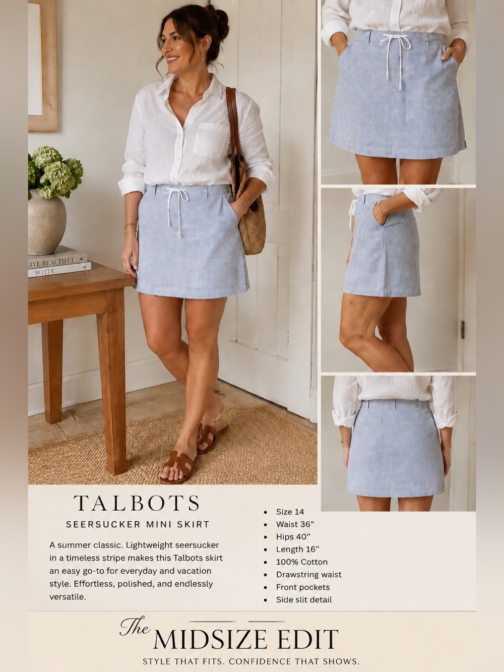 Talbots Seersucker Mini Skirt | Coastal Preppy Summer Staple | Size 14